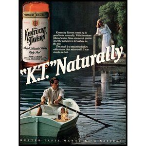 1984 Kentucky Tavern Bourbon Whiskey Vintage Print Ad Rowboat Wood Dock Wall Art